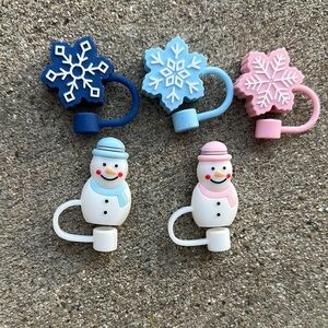 Snowflake and Snowman straw toppers